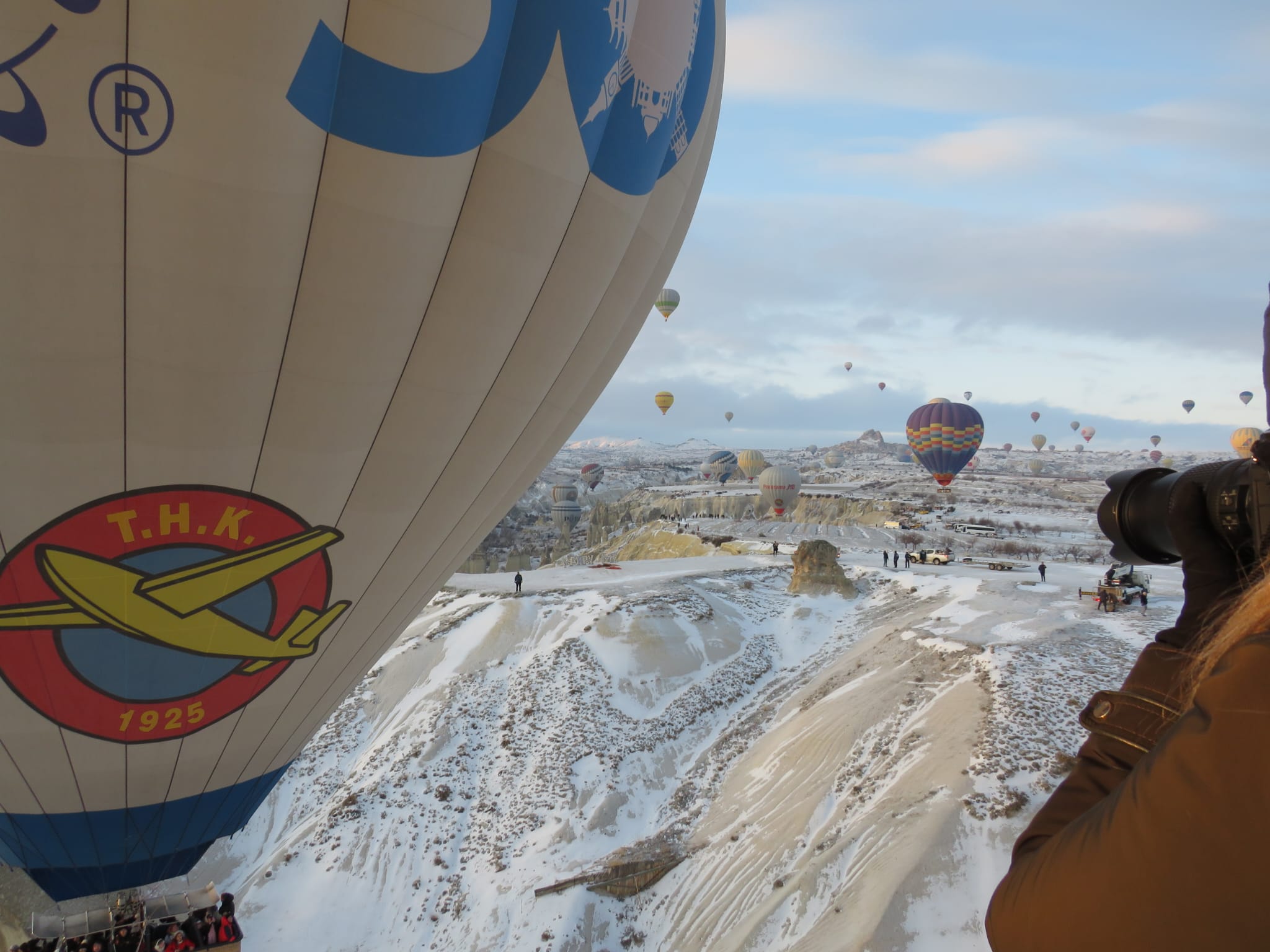 Marriage proposal seen from above during hot air balloon flight in Cappadocia