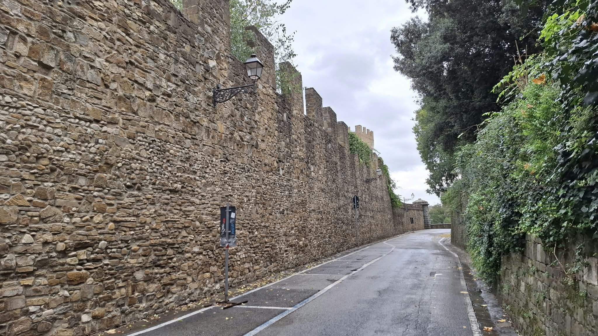 Florence city wall descending from Piazzale Michelangelo